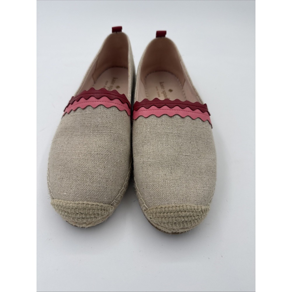 Kate Spade New York Greta Linen Espadrille Flats Khaki Pink Rick Rack Sz 8
